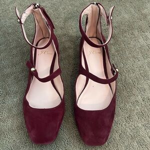 J.Crew Sally double strap Mary Jane ballet flats Sz 6.5 Dark Red / Burgundy